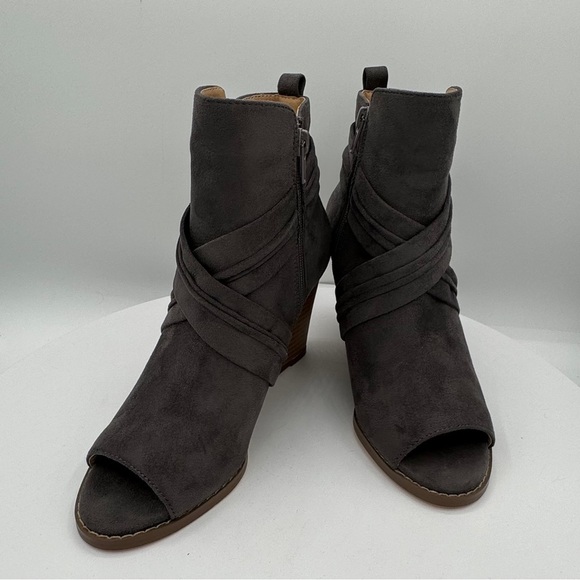 JOURNEE SABEENA WOMENS WEDGE OPEN TOE BOOTIES IN COLOR GREY SIZE 6 NWT - Picture 3 of 9